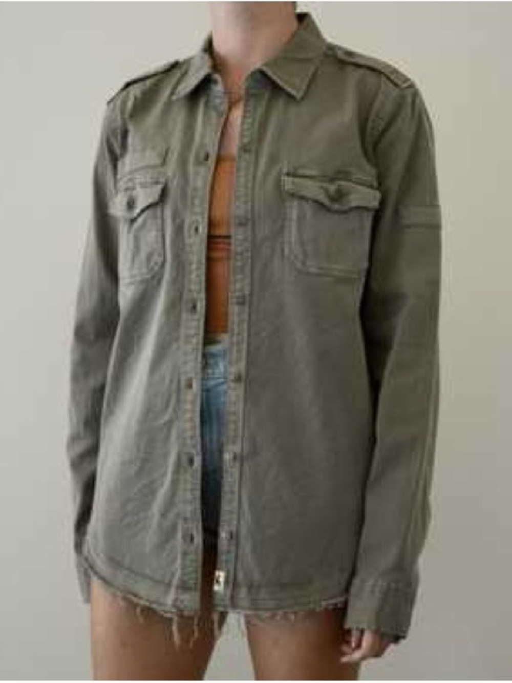 Hollister Womens XS Olive Green Military Utility Shirt Jacket Distressed